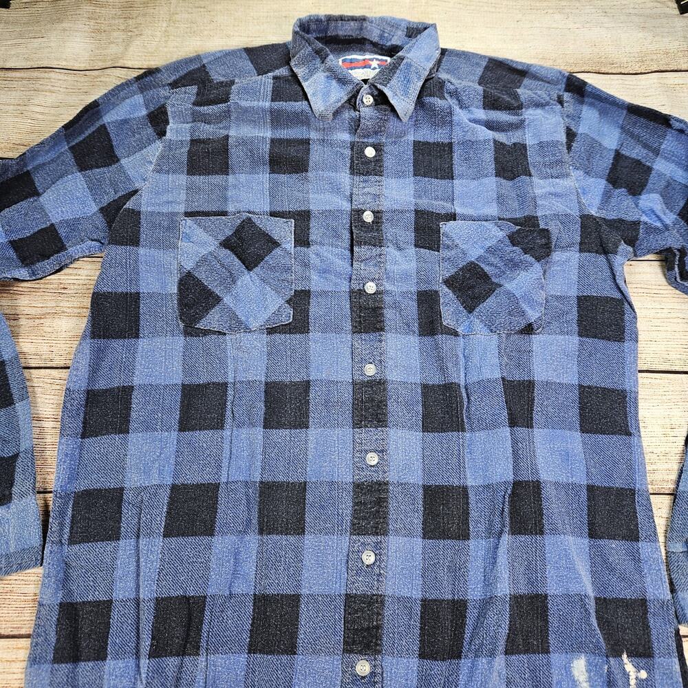 Vtg American Edition Men's Flannel Plaid Shirt USA Made Size Med Tall Distressed